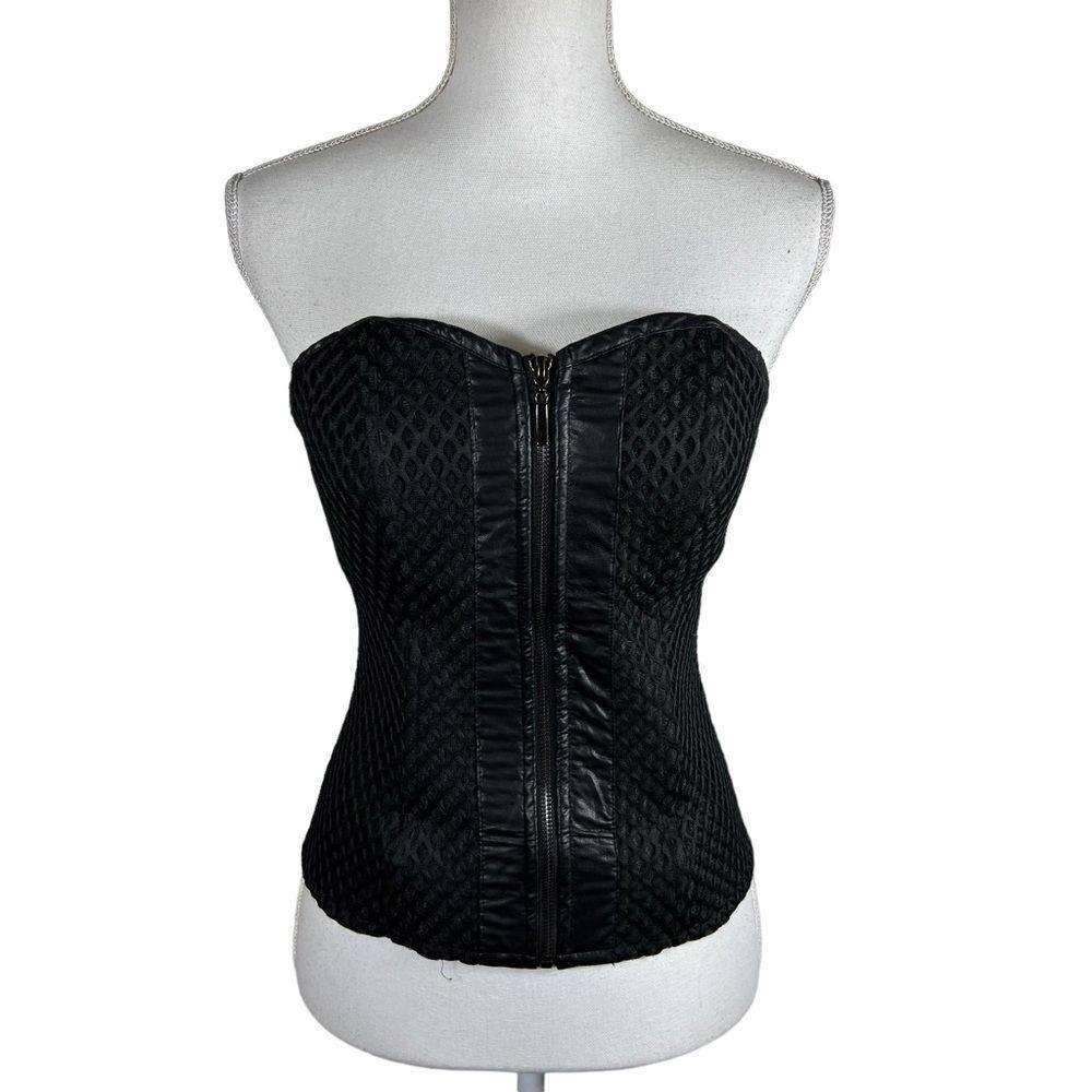 K.Jordan Mesh Zip Up Strapless Corset Top